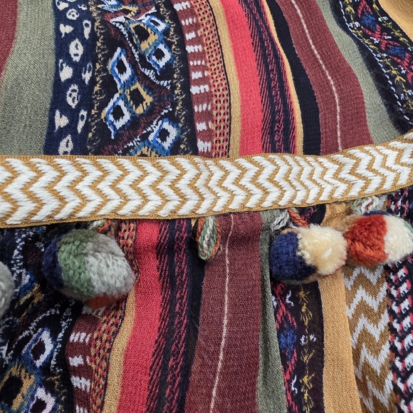 ZARA blogger Fab long rainbow stripe Pom Pom boho tiered maxi dress XS - Picture 9 of 15